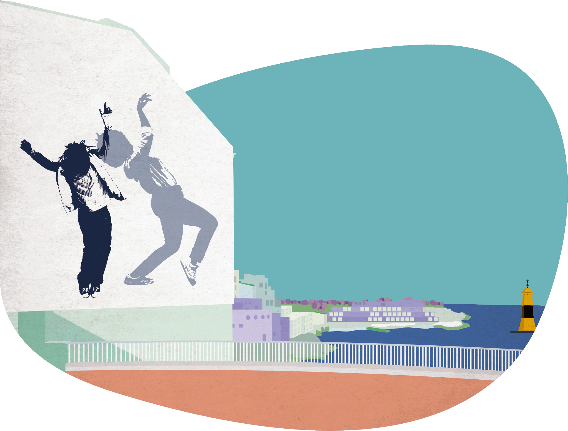 illustration de la rade de Marseille incluant un visuel de danse